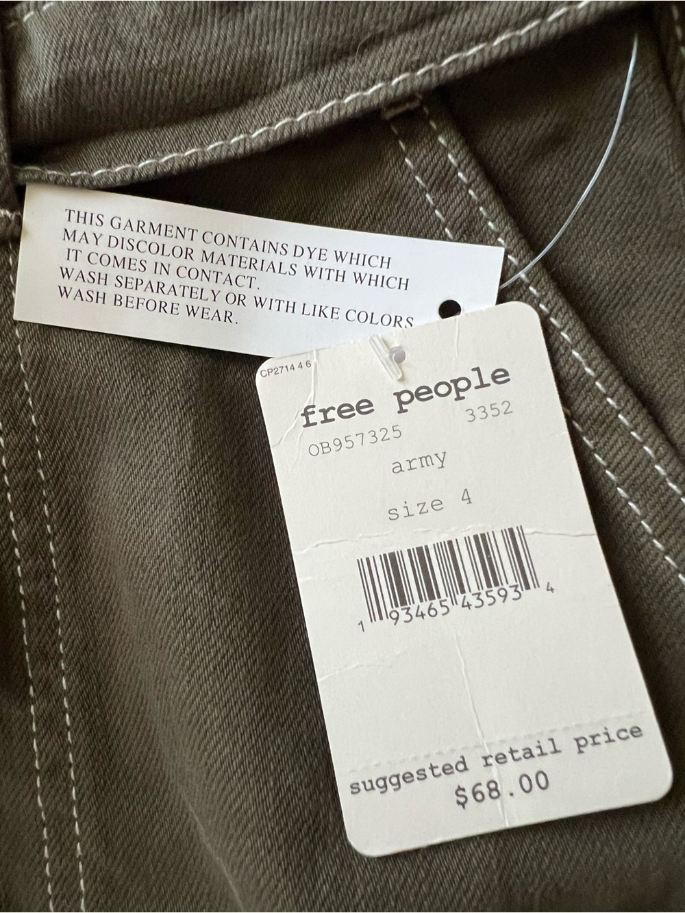 Free People Army Green Skirt with Contrast Stitching - Picture 4 of 4